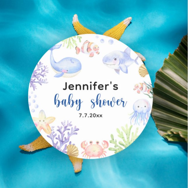 Under The Sea Baby Shower Ocean Animals Classic Round Sticker (Creator Uploaded)