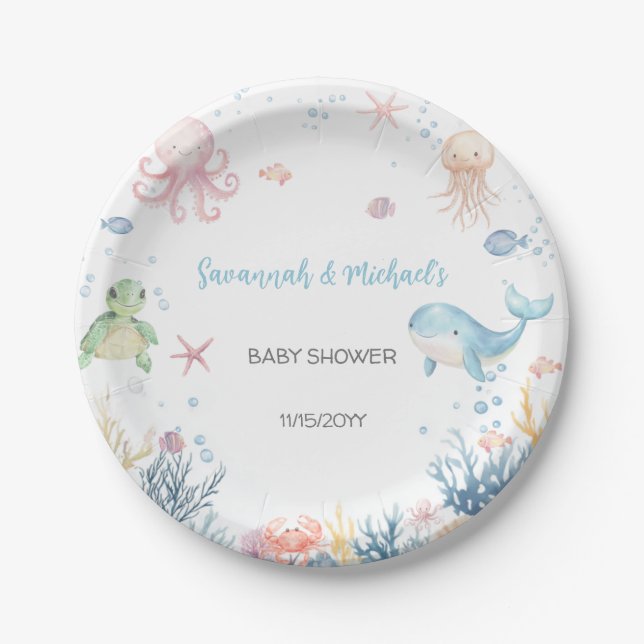 Under the Sea Baby Shower  Paper Plate (Front)