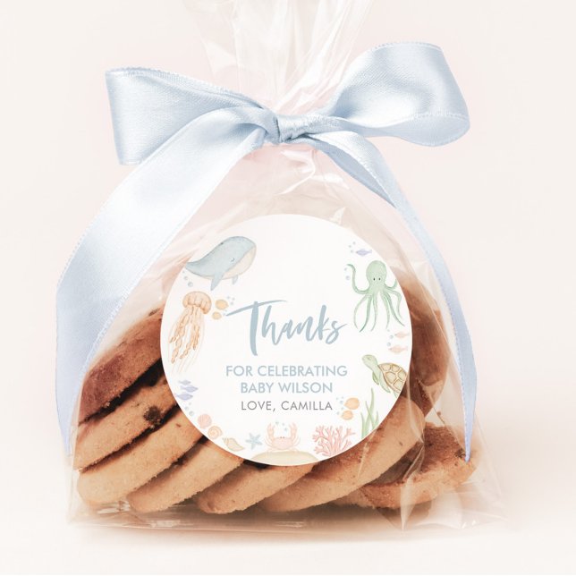 Under The Sea Baby Shower Thank You Favour Classic Round Sticker (Under The Sea Baby Shower Favor Stickers)