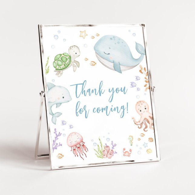 Under The Sea Baby Shower Thank you for Coming Poster (Sea Creatures Ocean Baby Shower Thank you for Coming Sign)