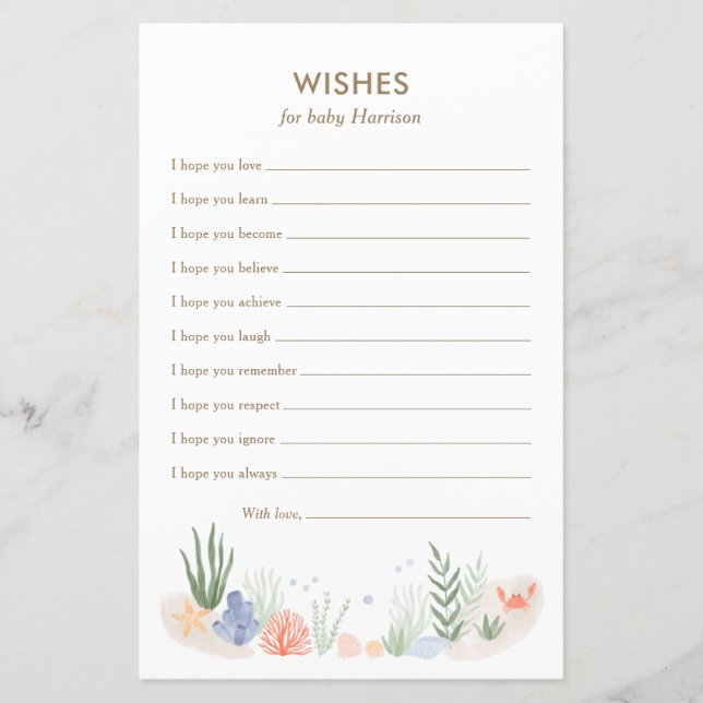 Under the Sea Baby Shower Wishes for Baby Card (Front)