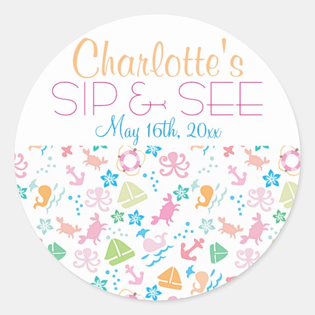 Under The Sea Baby Sip and See Classic Round Sticker (Front)