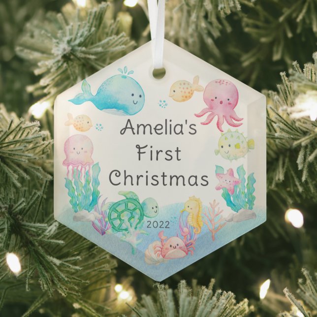 Under the Sea Baby's First Christmas Glass Tree Decoration (Insitu)