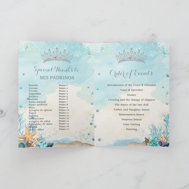 Under the Sea Beach Quinceañera XV Order of Events Programme (Inside)