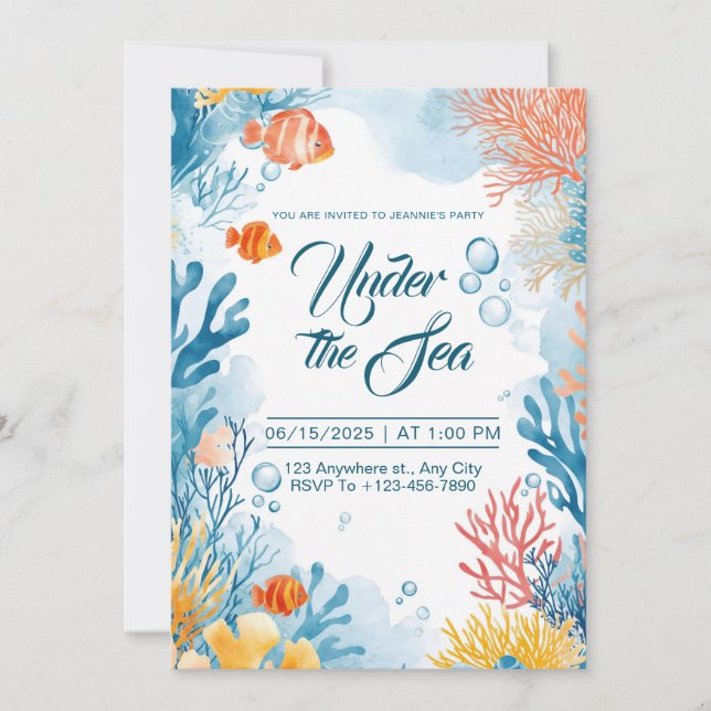 Under the Sea Birthday Bash Invitation (Front)
