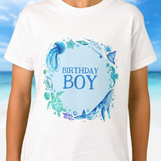 Under the Sea Birthday Boy Watercolor Whale T-Shirt