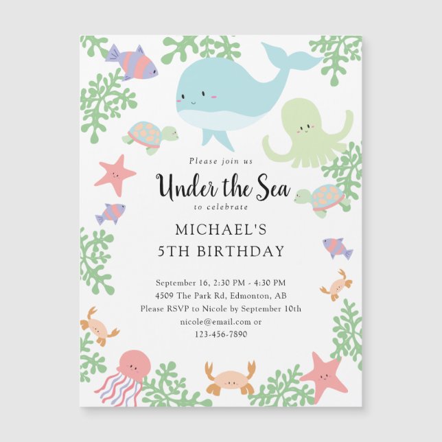 Under the Sea Birthday Cute Pastel Ocean Whale Inv (Front)