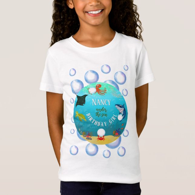 Under The Sea Birthday Girl Water Bubbles T-Shirt (Front)