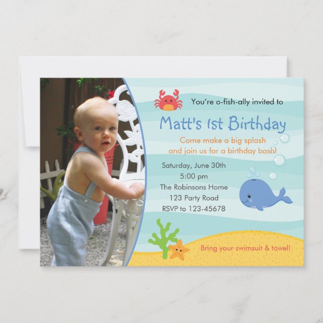 Under The Sea Birthday Invitation Boys with Photo (Front)