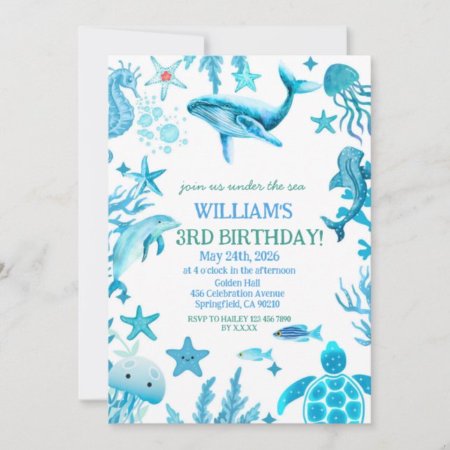Under the Sea birthday invitation, ocean boy  Invitation (Front)