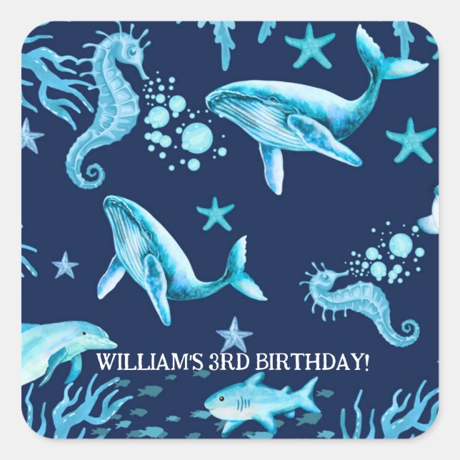 Under the Sea birthday invitation, ocean boy  Square Sticker (Front)