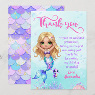 Under the sea Birthday - Mermaid  Thank you  card