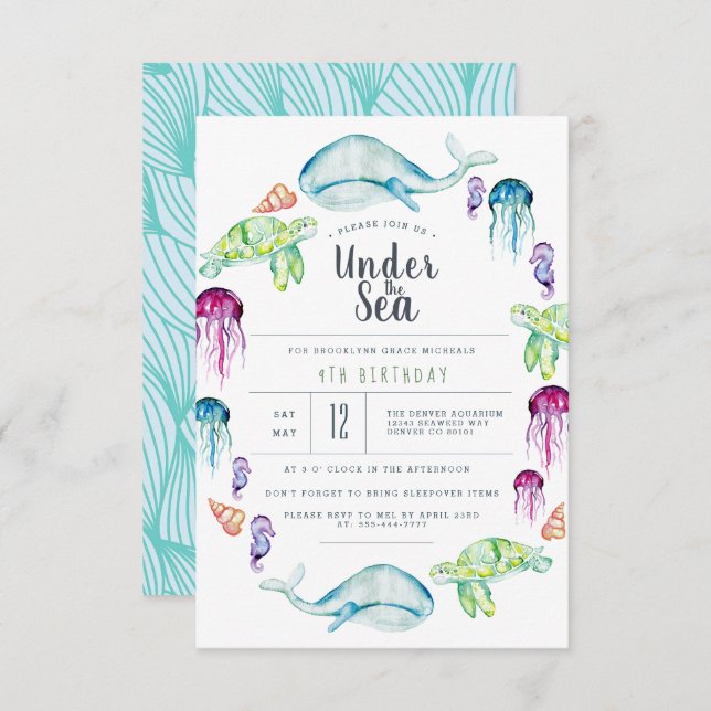 Under The Sea Birthday | Ocean Critter Watercolor Invitation (Front/Back)
