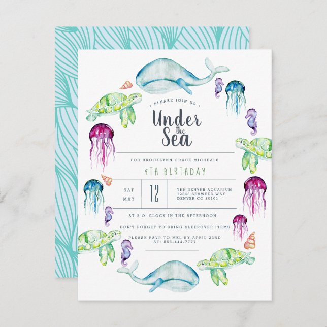 Under The Sea Birthday | Ocean Critter Watercolor Invitation (Front/Back)