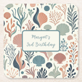 Under the Sea Birthday, Ocean Whispers Custom Square Paper Coaster