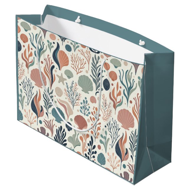 Under the Sea Birthday, Ocean Whispers Pattern Large Gift Bag (Back Angled)