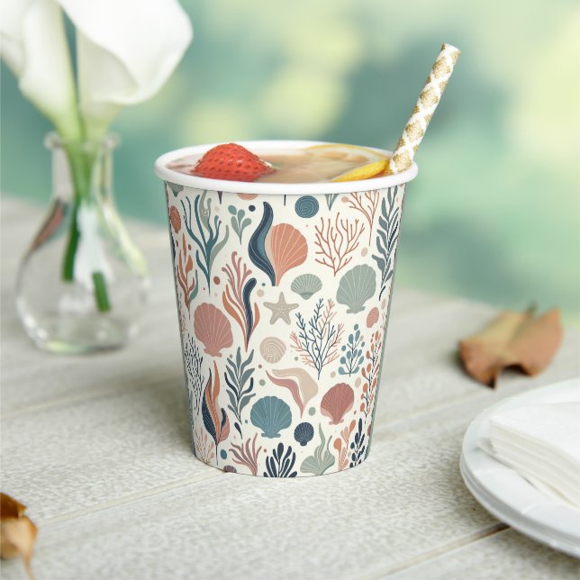 Under the Sea Birthday, Ocean Whispers Pattern Paper Cups (Insitu)