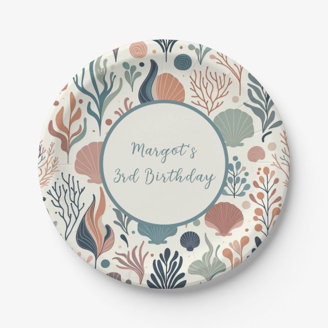 Under the Sea Birthday, Ocean Whispers Pattern Paper Plate (Front)
