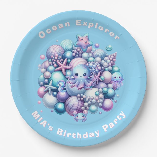 Under the Sea Birthday Paper Plates Editable Name (Front)