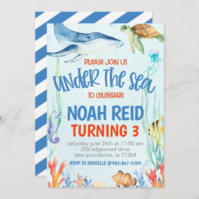 Under the Sea Birthday Party Invitation (Front/Back)