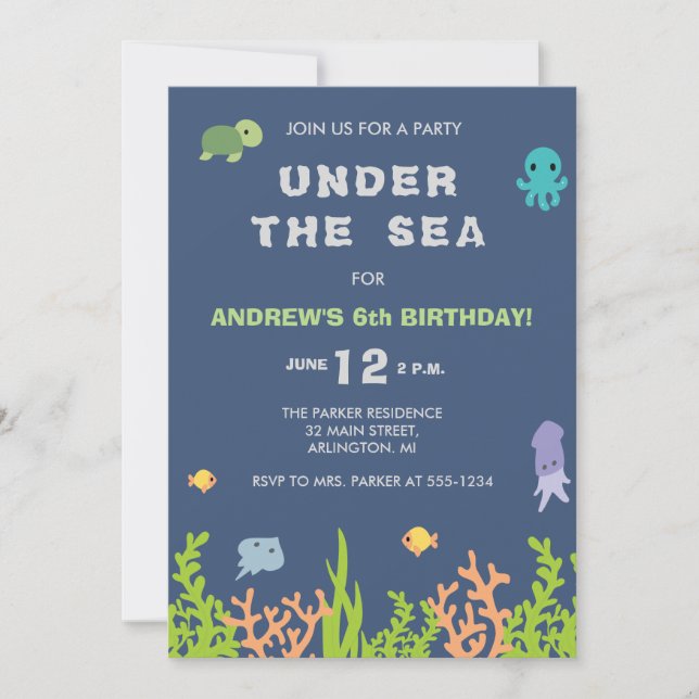Under The Sea Birthday Party Invitation (Front)