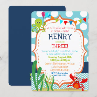 Under the Sea Birthday Party Invitation Sea Life