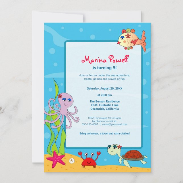 Under the Sea Birthday Party Invitations (Front)