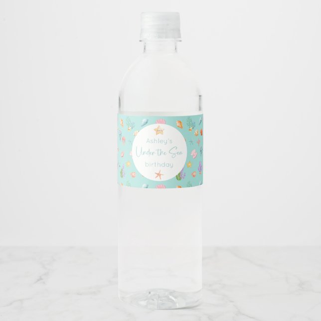 Under The Sea Birthday Water Bottle Label (Front)