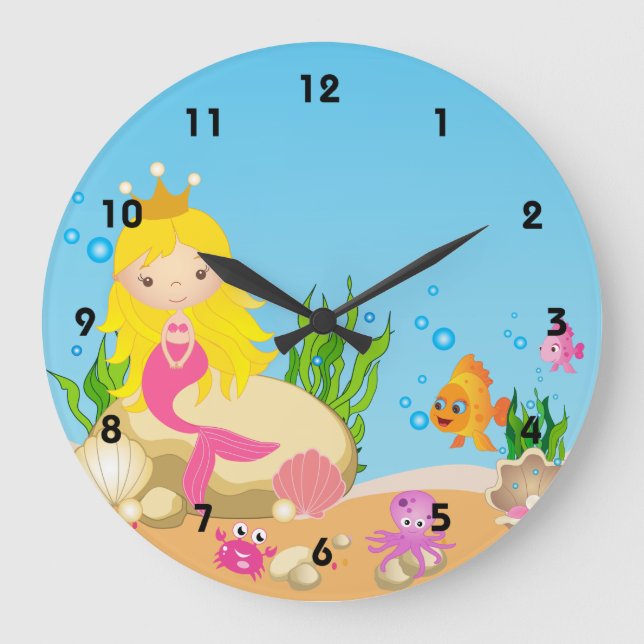 Under the Sea Blonde Mermaid Wall Clocks (Front)
