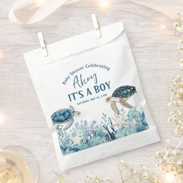 Under the Sea Blue Ahoy It's a Boy Baby Shower Favour Bags (Clipped)