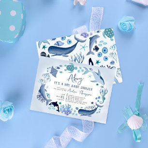 Under the Sea Blue Ahoy It's a Boy Baby Shower Invitation