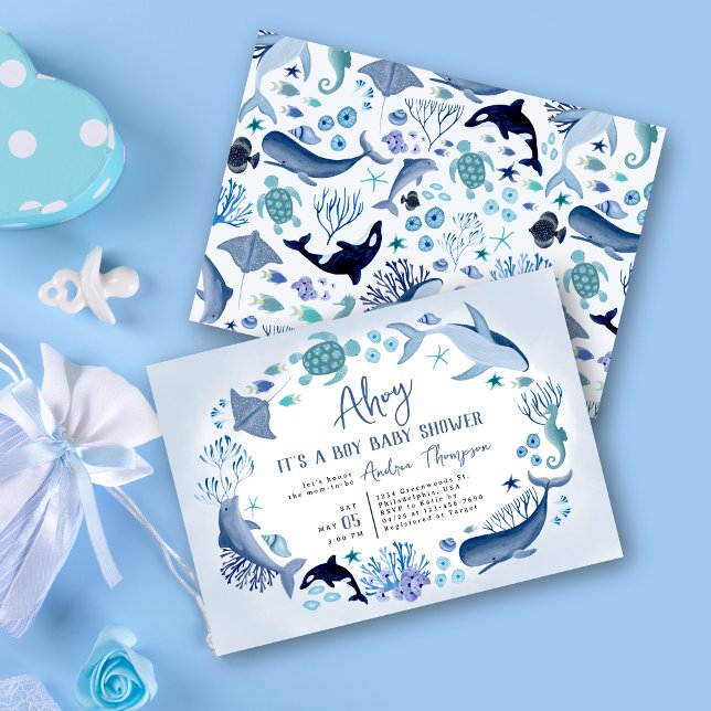 Under the Sea Blue Ahoy It's a Boy Baby Shower Invitation (Creator Uploaded)