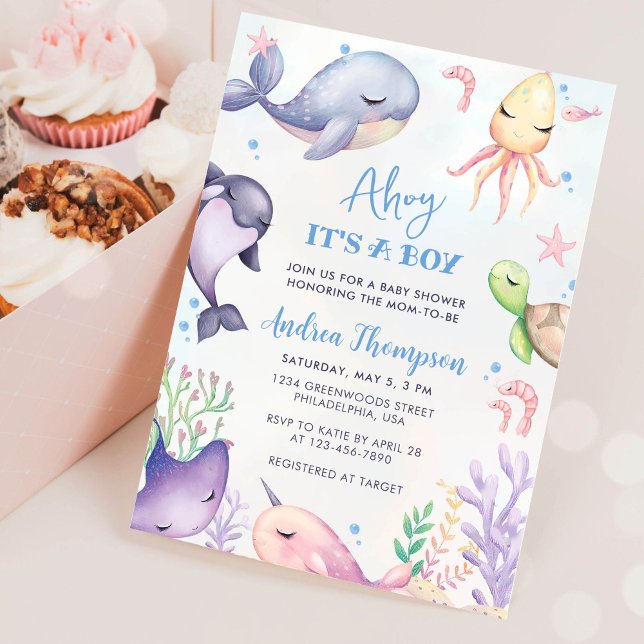 Under the Sea Blue Ahoy It's a Boy Baby Shower Invitation (Creator Uploaded)
