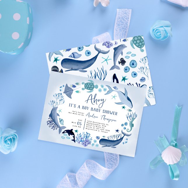 Under the Sea Blue Ahoy It's a Boy Baby Shower Invitation (Creator Uploaded)