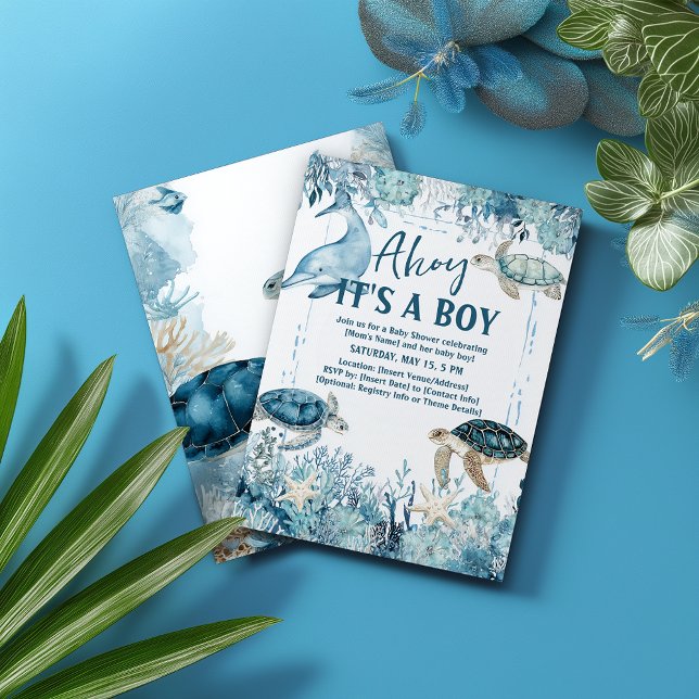 Under the Sea Blue Ahoy It's a Boy Baby Shower Invitation (Creator Uploaded)