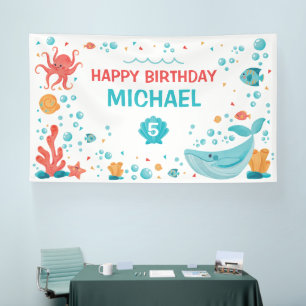  Under the Sea blue and coral birthday banner