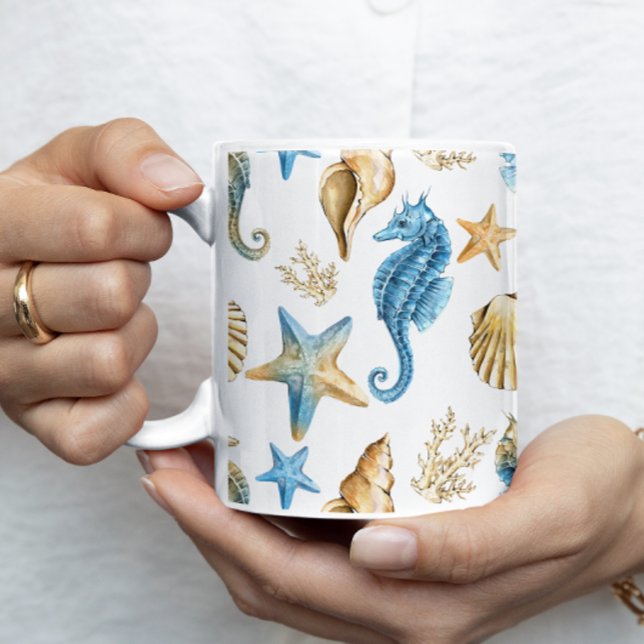 Under the Sea Blue and Gold Personalised Coffee Mug (Creator Uploaded)