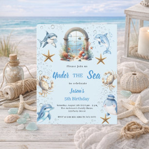 Under the sea blue animals boy Birthday invitation