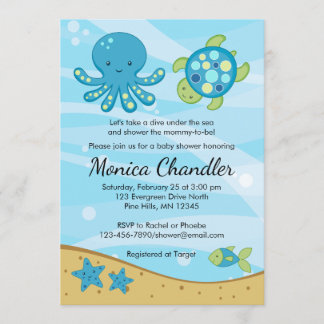 Under the Sea Blue Baby Shower Invitation Card