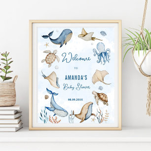 Under The Sea Blue Baby Shower Welcome  Poster