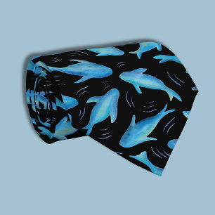 Under the Sea Blue Black Shark Fish Pattern Tie