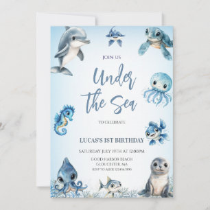  Under the Sea Blue Boy Birthday  Invitation