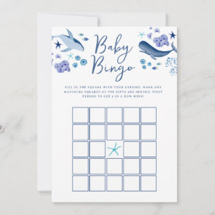 Under the Sea Blue Boy Whale Baby Bingo Game Invitation