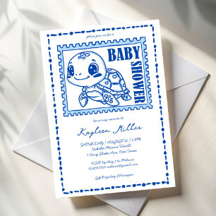 Under the sea blue cute turtle baby shower invitation