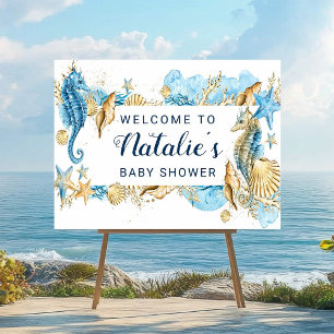 Under the Sea Blue & Gold Baby Shower Welcome Sign