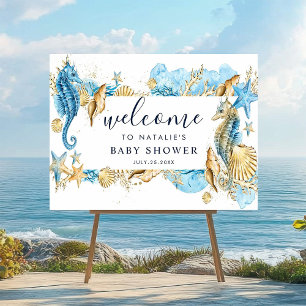 Under the Sea Blue & Gold Baby Shower Welcome Sign