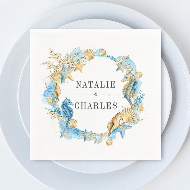 Under the Sea Blue Gold Summer Wedding Napkin (Creator Uploaded)