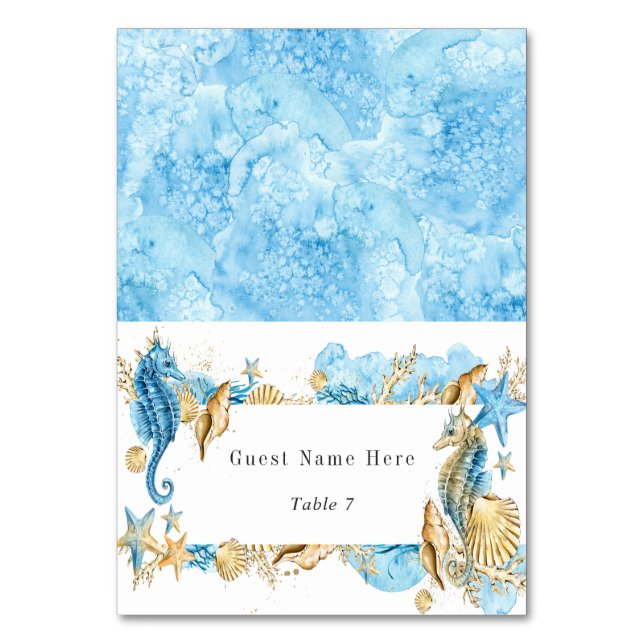 Under the Sea Blue Gold Wedding Table Number (Front)