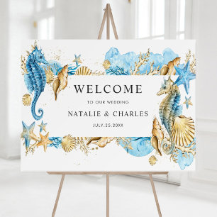 Under the Sea Blue Gold Wedding Welcome Sign