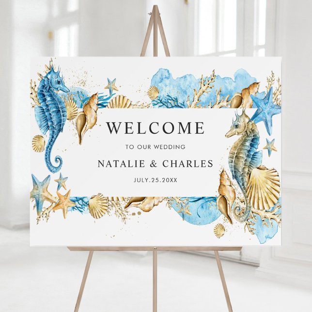Under the Sea Blue Gold Wedding Welcome Sign (Creator Uploaded)